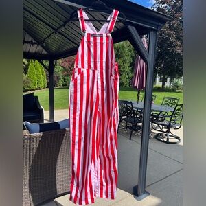 Red and White Striped Game Day Overalls